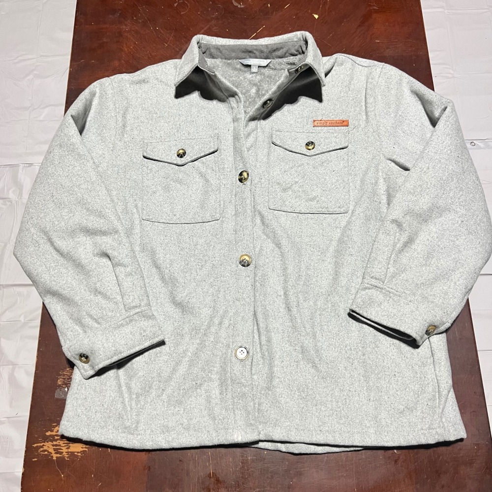 Simply Southern Grey Fleece Faux Fur Lined Shacket Mens Large Button Up Jacket